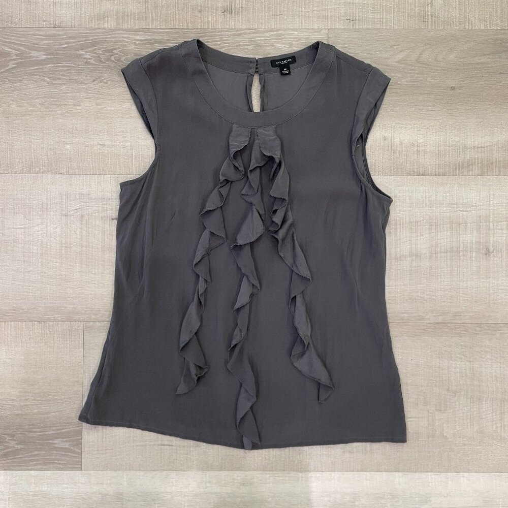 Gray Ruffled Silk Tank